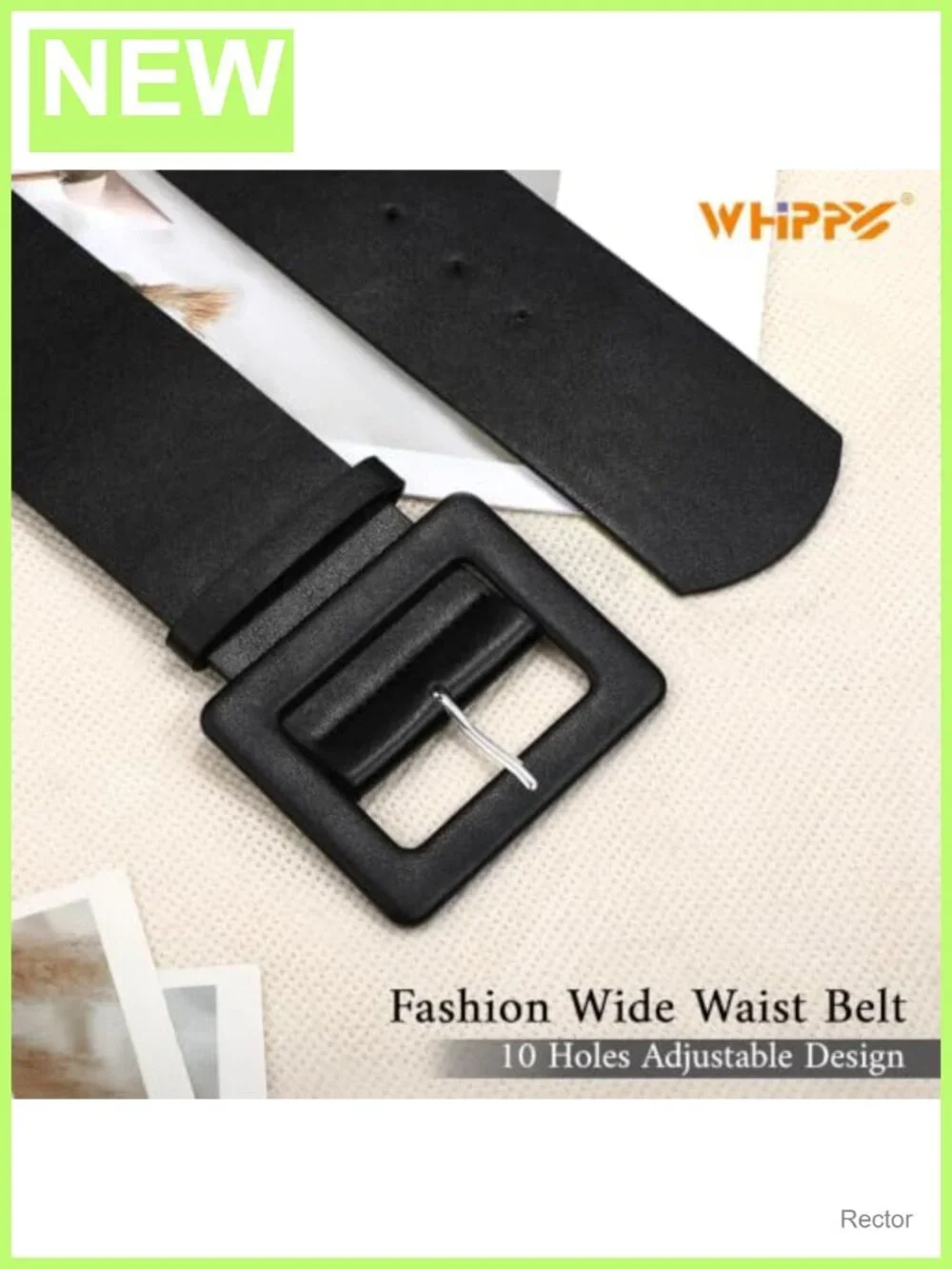 Wide Faux Leather Belt with Square Buckle for Dresses